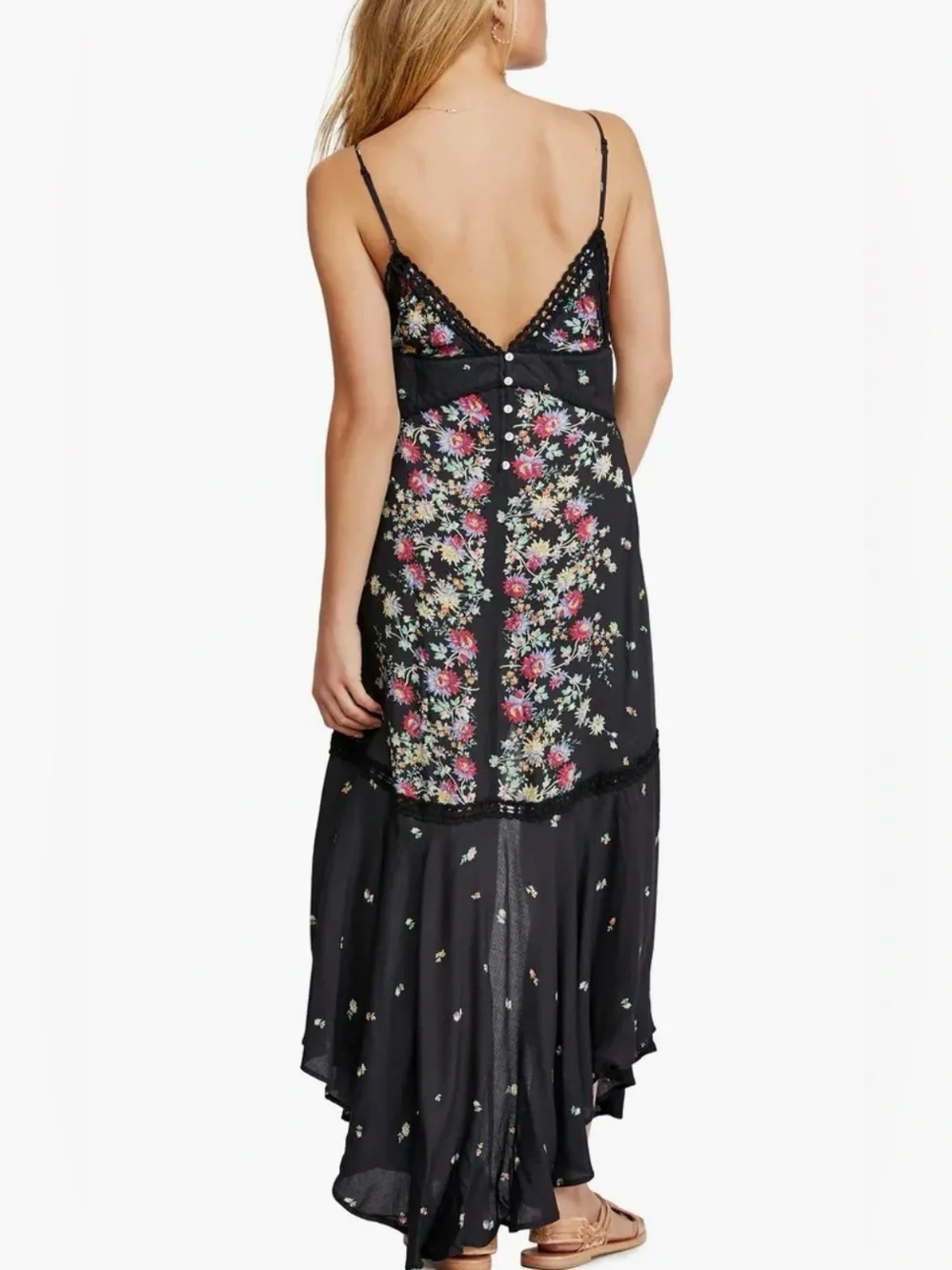Free People Paradise Black Floral Print Maxi Dress Size Medium - Picture 2 of 15